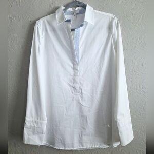 Tyler Boe Long Sleeve Henley 100% Cotton Poplin Longer Length Top S French Cuffs